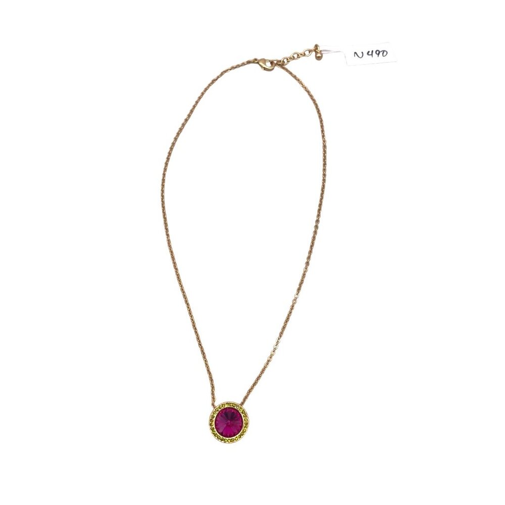 RARE Patricia Locke Gold-Plated Necklace Pink & Green Crystal Pendant N490 2012 - Picture 2 of 6